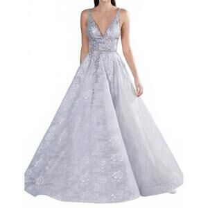 NEW ANDREA & LEO COUTURE dalia floral gown in silver
